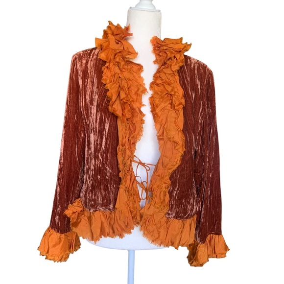HHA Company Jackets & Blazers - Ruffled Velvet Blazer in Rust and Orange - Medium